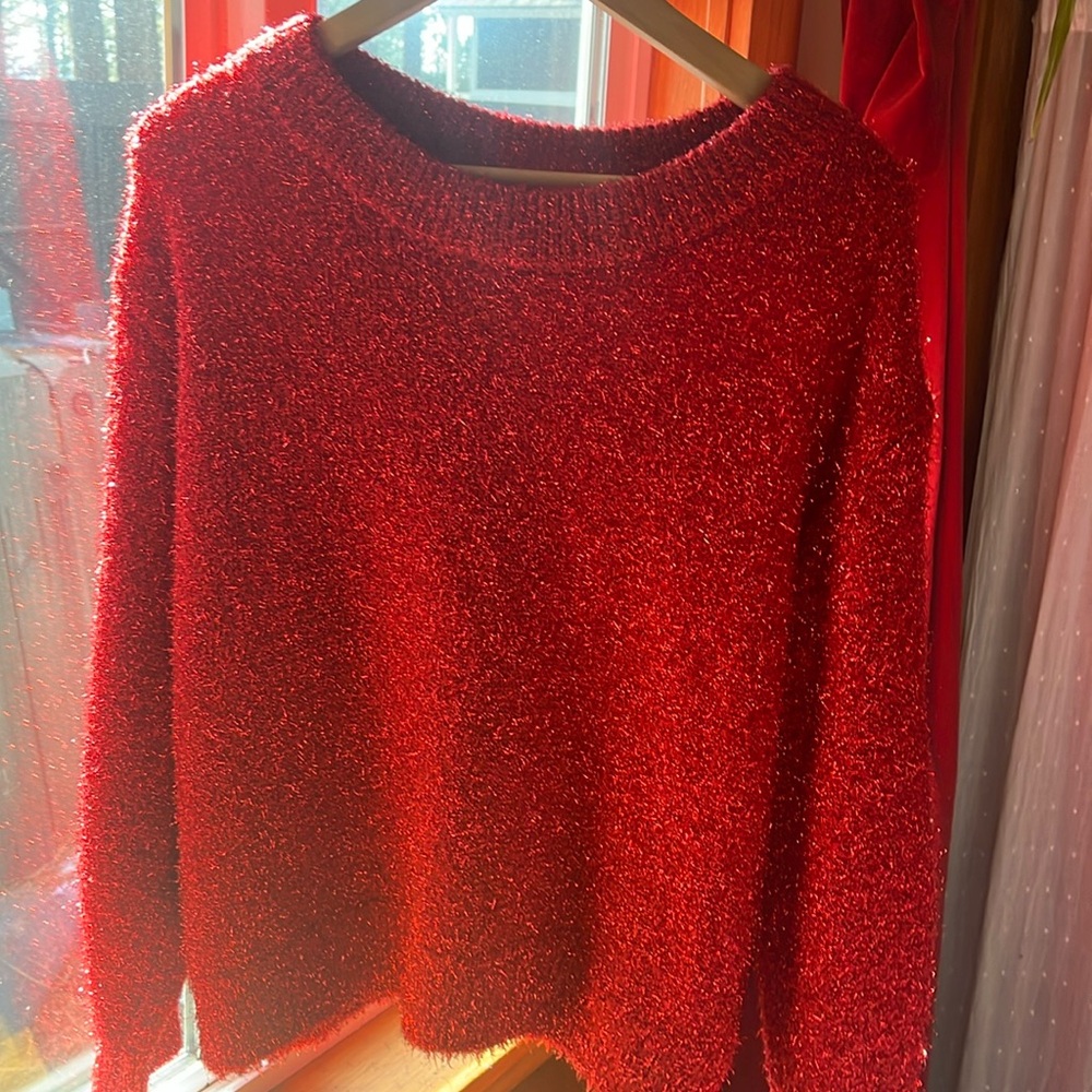 Red-gold sparkly holiday or Christmas sweaterer